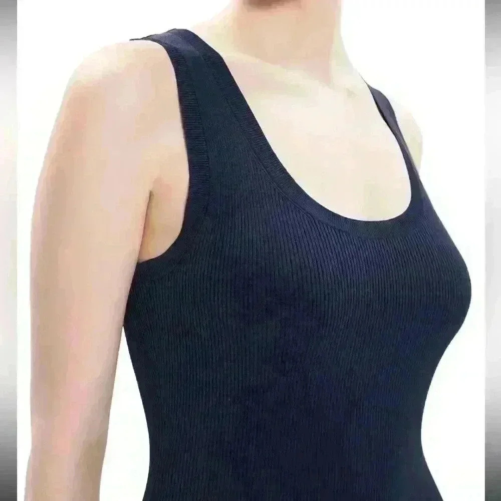 NWT THEORY Racer Tank Dress Deep Navy Compact Rib M0129624 Sz L - Picture 2 of 5